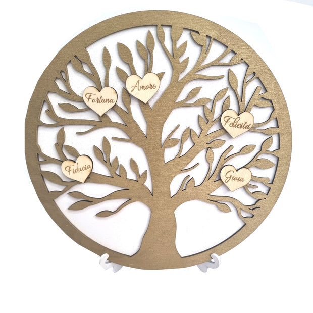 Albero della vita - Legno - 14.5 cm - Bianco e Oro - G023-D001-GRC001